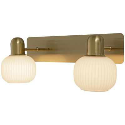 Messina vegglampe til baderom laget i messing metall med to kupler i rillet opal glass IP44 - Aneta belysning