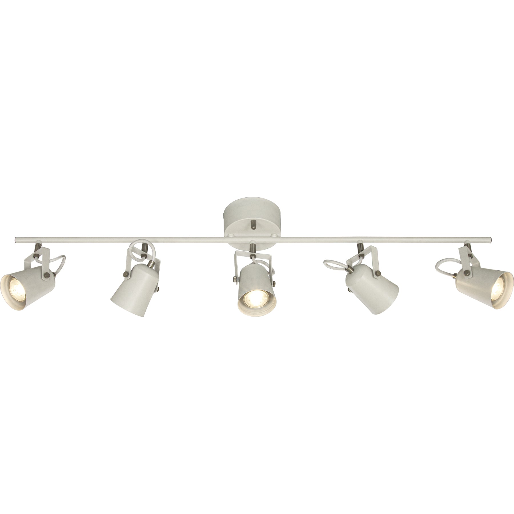 Metz spotlight skinne med fem justerbare spotter på rekke i hvit metall og detaljer i stål - Aneta belysning